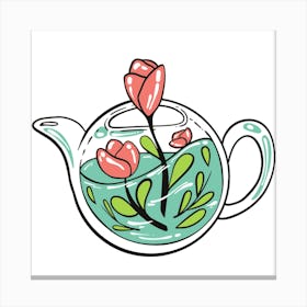 Teapot With Flowers Canvas Print