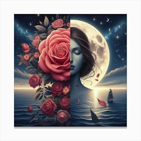 Rose And The Moon Canvas Print