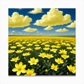 Yellow Field With Clouds Canvas Print