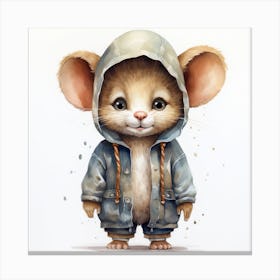 Watercolour Cartoon Mouse In A Hoodie 1 Canvas Print