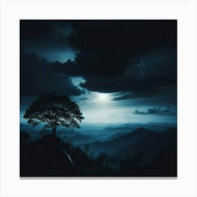 Lone Tree At Night 1 Canvas Print