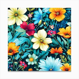 Floral Seamless Pattern, A Vibrant Bursting With Colorful Flowers Perfect For Those Who Love Nature, Floral Seamless Pattern, Floral Wallpaper, Colorful Flowers, Flower Painting 1 Canvas Print