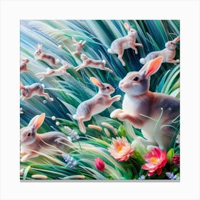 Rabbits In The Grass 2 Canvas Print