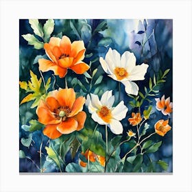 Orange And White Flowers 2 Canvas Print