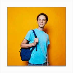 Firefly 18 Year Old, Boy, Transparent Glasses, T Shirt, Light Blue, Bag, Carrying, Yellow, Backgroun (3) Canvas Print