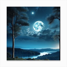 Moonlight Over Lake Canvas Print