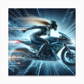 Futuristic Woman On A Motorcycle Canvas Print
