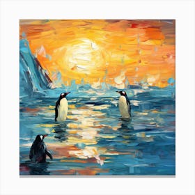 Penguins At Sunset 4 Canvas Print