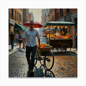 Man With A Cart Canvas Print