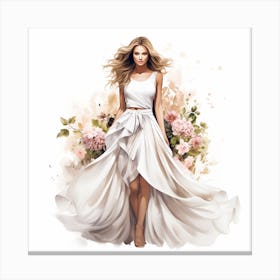 Beautiful Woman In A White Dress Canvas Print