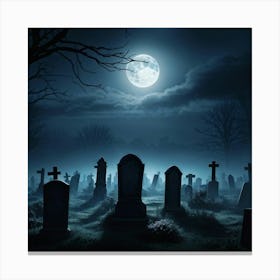 Gravestones Casting Long Ominous Shadows Under A Full Moon A Rising Mist Shrouding The Undead Figu (6) Canvas Print