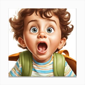 A Young Kid Boy Expressing Surprise And Shock Emotion With His Mouth Open And Big Wide Open Eyes Canvas Print