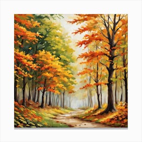 Forest In Autumn In Minimalist Style Square Composition 5 Canvas Print