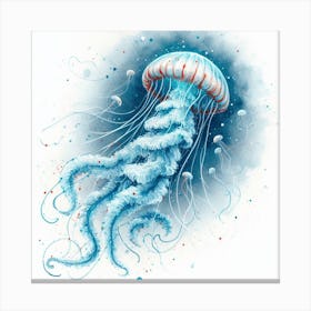 Sea Jellyfish In Motion, Sea Jellyfish Watercolour Art Print 3 Canvas Print