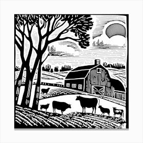 Farm Linocut Canvas Print