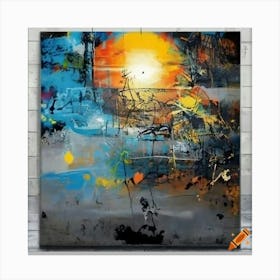  Spray Painting On Canvas Of An Abstract Graffiti Sunrise In The Art Style Of Banksy A Canvas Print