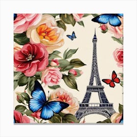 Paris Roses And Butterflies 18 Canvas Print