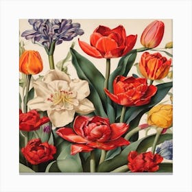 Tulips And Daffodils Canvas Print