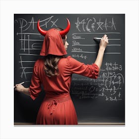 Devil Woman Writing On Chalkboard Canvas Print