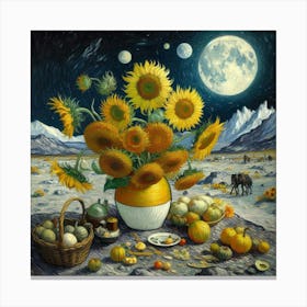 Van Gogh Painted A Sunflower Still Life On The Surface Of The Moon 2 Canvas Print