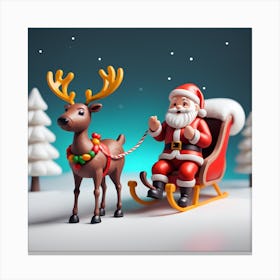 Santa Claus And Reindeer 3 Canvas Print