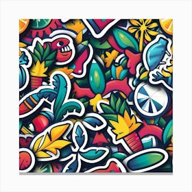 Seamless Pattern With Tropical Stickers Canvas Print