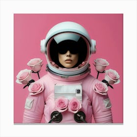 Pink Roses Astronaut Canvas Print