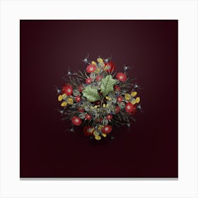 Vintage Bear Oak Leaves Floral Wreath on Wine Red n.2884 Canvas Print