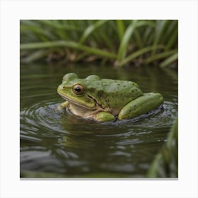 Frog On Water Grass Canvas Print