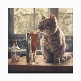 Cat Drinking A Cocktail Canvas Print