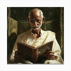 Mahatma Gandhi Reading Painting Canvas Print