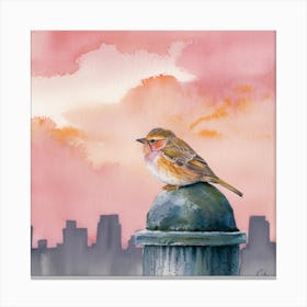 watercolor bird perched on a lamppost 2 Canvas Print