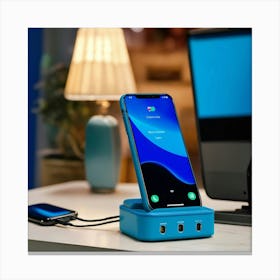 A Photo Of A Mobile Phone With A Bright Blue Backg (2) Canvas Print