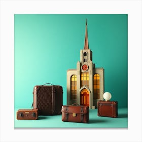 Vintage Suitcases And Church Canvas Print