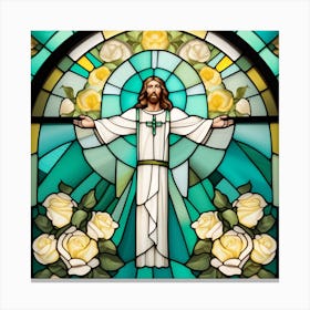 Jesus Christ on cross stained glass window 6 Canvas Print