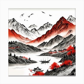 Chinese Landscape Mountains Ink Painting (99) Canvas Print