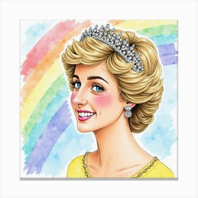 Smiling Princess Diana Painted In Watercolor, Framed By A Rainbow Sky Canvas Print