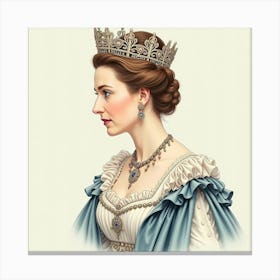 Graceful Watercolor Of Queen Elizabeth I, Detailed Attire, Regal Ambiance 1 Canvas Print