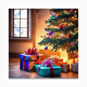 Christmas Tree With Presents 25 Canvas Print