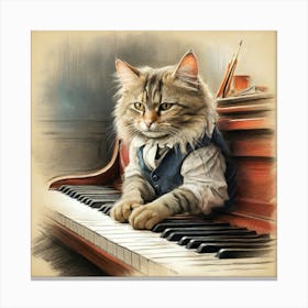 Cat Playing Piano 3 Canvas Print