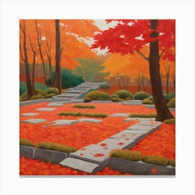 Japanese Zen Garden During Autumn Style of David Hockney 3 Canvas Print