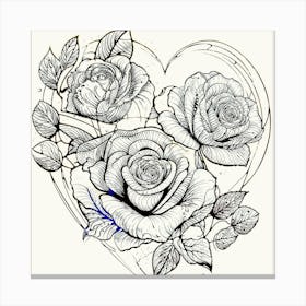 Tatoo of Roses In A Heart Canvas Print