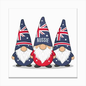 3 Cute Patriotic Australian Gnomes With Blue and Red Flag Color Canvas Print