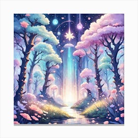 A Fantasy Forest With Twinkling Stars In Pastel Tone Square Composition 164 Canvas Print