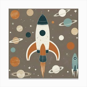 Space Rocket In Earthy Tones Nursery Art Print 2 Canvas Print