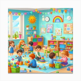 Children Playing In The Classroom Canvas Print