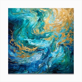 Blue And Gold Abstract Painting Canvas Print