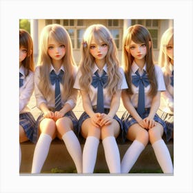 Five Girls In School Uniforms Canvas Print