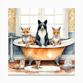 Funny Animals In Bath 3 Canvas Print