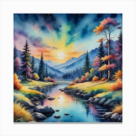 Whispering Waters in a Kaleidoscopic Landscape Sunset By The River Canvas Print